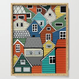 Colorful houses in Norway Serving Tray