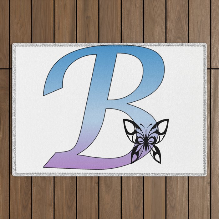 Butterfly Silhouette on Monogram Letter B Gradient Blue Purple Outdoor Rug