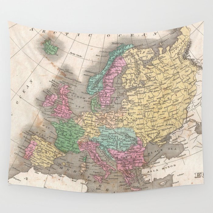 Vintage Map of Europe (1827) Wall Tapestry by BravuraMedia  Society6