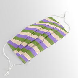 [ Thumbnail: Purple, Green, and Bisque Colored Lines/Stripes Pattern Face Mask ]