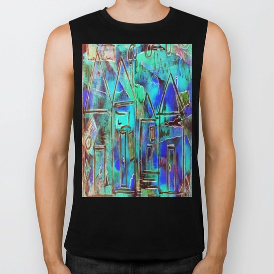 Neon Blue Houses Biker Tank