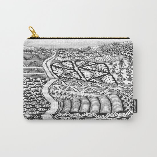 Zentangle Fields of Dream Black and White Adult Coloring Illustration Carry-All Pouch