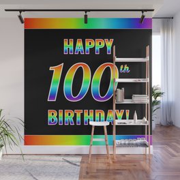 [ Thumbnail: Fun, Colorful, Rainbow Spectrum “HAPPY 100th BIRTHDAY!” Wall Mural ]