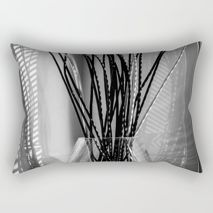 Black and White Line Shadow Photography Bathroom Reeds in a Vase  Rectangular Pillow