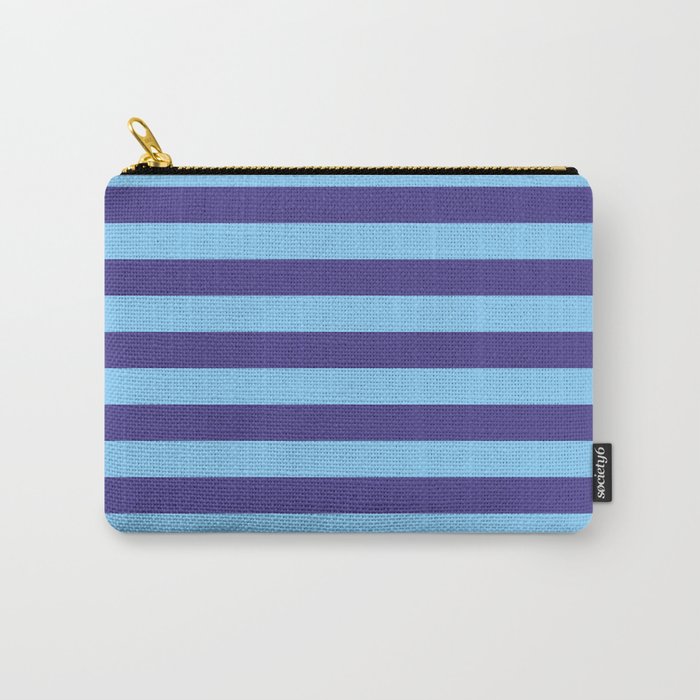 Dark Slate Blue and Light Sky Blue Colored Lines/Stripes Pattern Carry-All Pouch