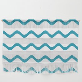 Aqua and White Rippled Horizontal Stripe Pattern Pairs DE 2022 Popular Color Tropical Lagoon DE5781 Wall Hanging