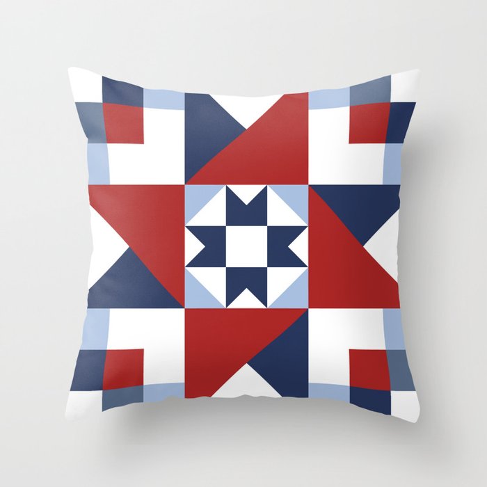 Red White And Blue Quilt Pattern Throw Pillow By Mkartdesign Society6