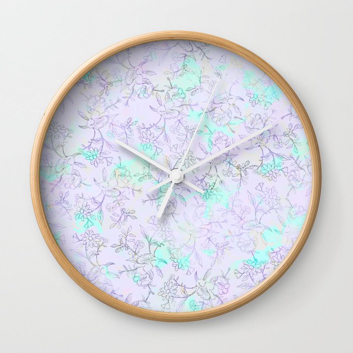 Modern lavender turquoise hand drawn watercolor botanical floral Wall Clock