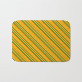 [ Thumbnail: Green and Orange Colored Lines/Stripes Pattern Bath Mat ]