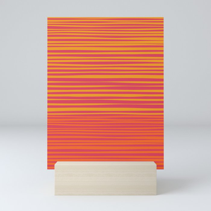 Natural Stripes Modern Minimalist Colour Block Pattern Magenta Orange Mustard Ochre Mini Art Print
