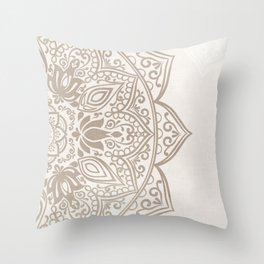 Brown Beige Taupe Mandala - right side Throw Pillow