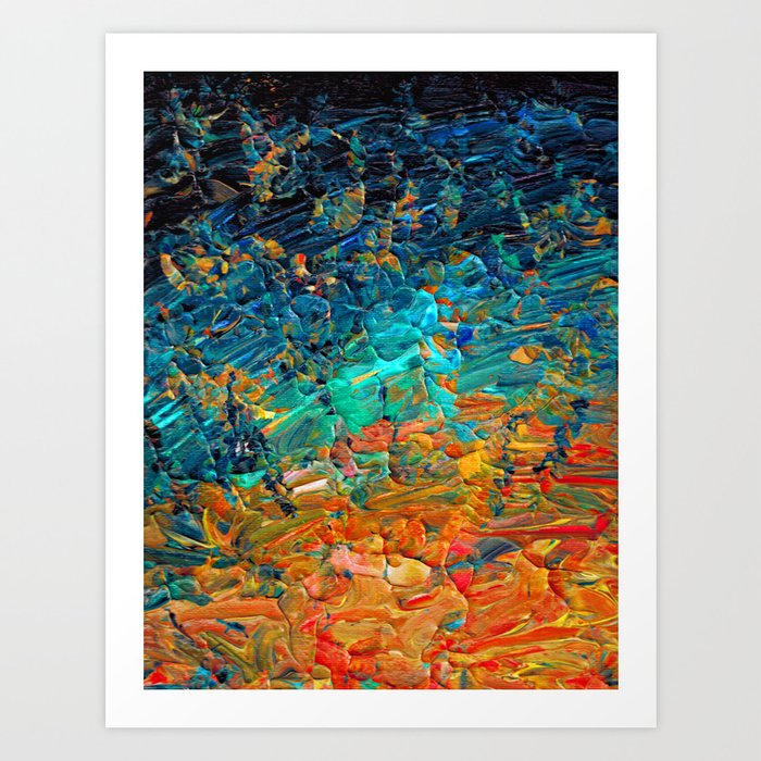 ETERNAL TIDE 2 Rainbow Ombre Ocean Waves Abstract Acrylic Painting Summer Colorful Beach Blue Orange Art Print