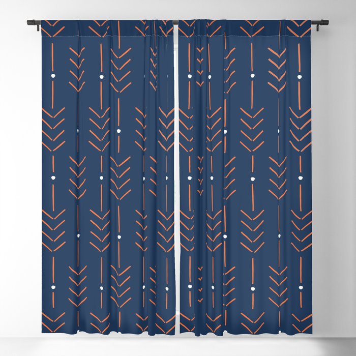 Arrow Lines Pattern in Navy Blue and Vintage Orange Blackout Curtain