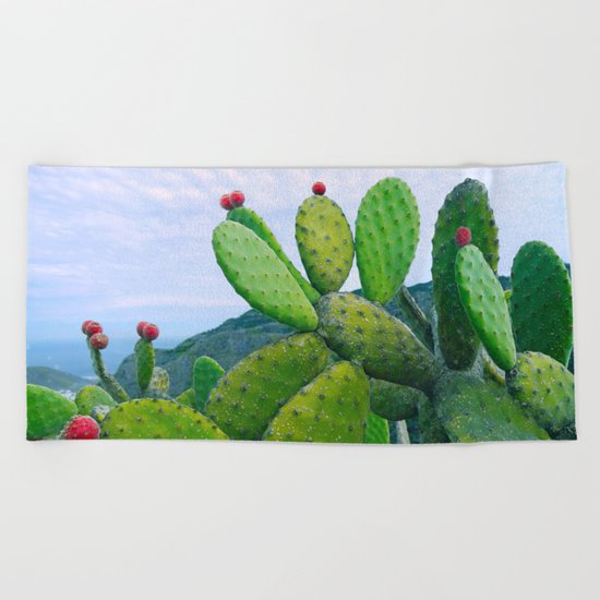Blooming cacti Beach Towel