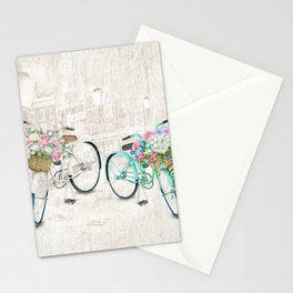 Vintage Bicycles With a City Background Stationery Cards