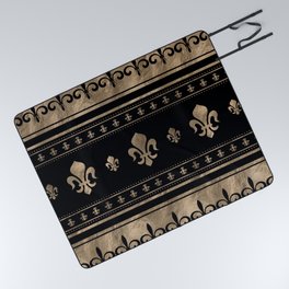 Fleur-de-lis Luxury ornament - black and gold Picnic Blanket