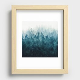 The Heart Of My Heart // So Far From Home Of A Misty Foggy Wild Forest Covered In Blue Magic Fog Recessed Framed Print