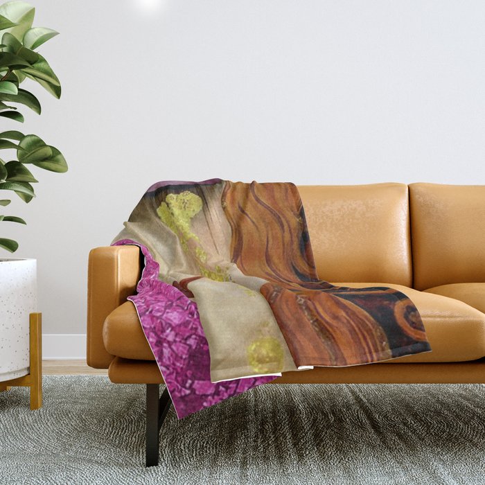 Pink Sapphire Golden Tears Freya's Heartache alternate pink female portrait painting by Gustav Klimt Throw Blanket