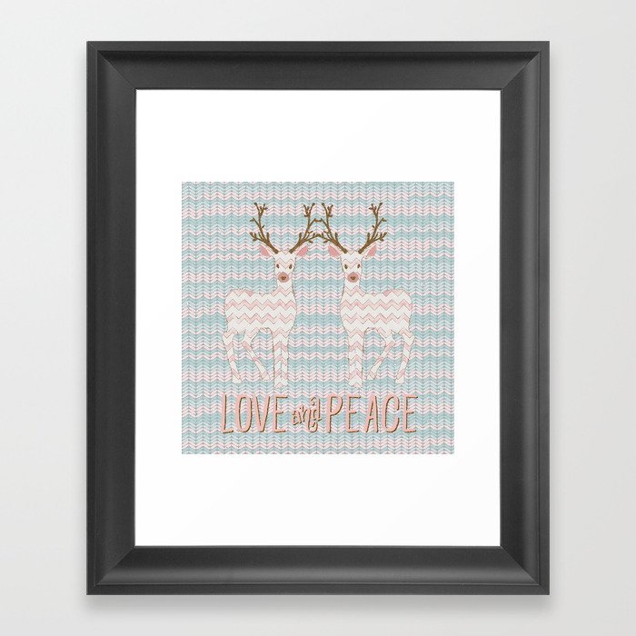 Love and Peace Knitting Deer Winter Christmas Art Framed Art Print