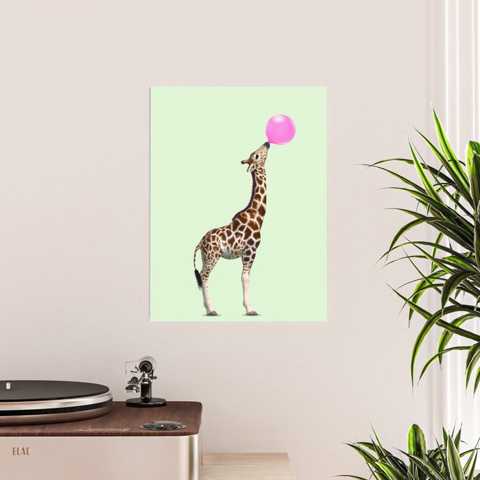 Giraffe Bubble Gum Print Digital Prints Nursery Animal Wall Art Boho Bohemian Poster By Atelier Cartouche Society6 - Giraffe Print Wall Stickers