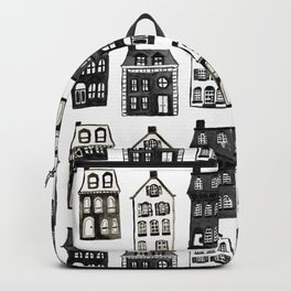 Mansard Mansions in Black + White Watercolor Backpack