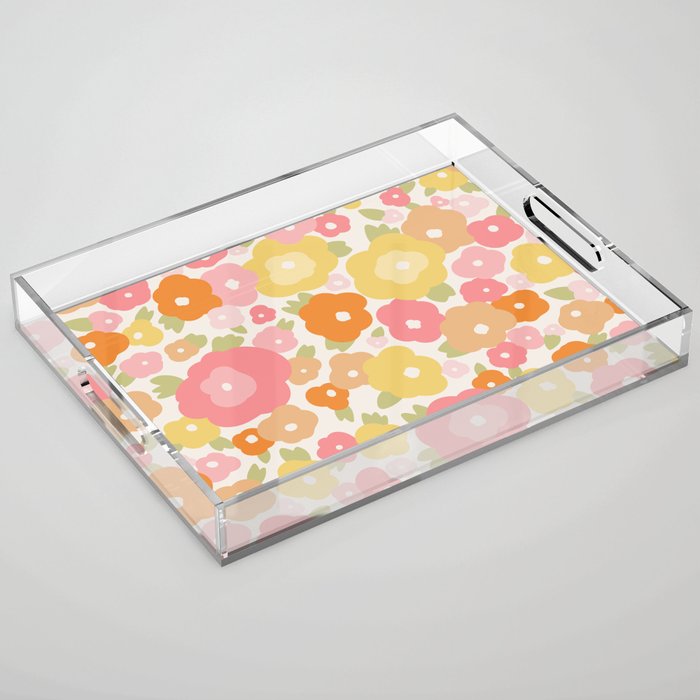 Flower Market Milano Retro Pastel Spring Flowers Acrylic Tray