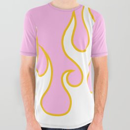 Fire - Colorful Retro Vintage Flame Art Design Pattern in Pink and Yellow All Over Graphic Tee
