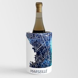Marseille Map Navy Blue Turquoise Watercolor Marseille France City Map Wine Chiller