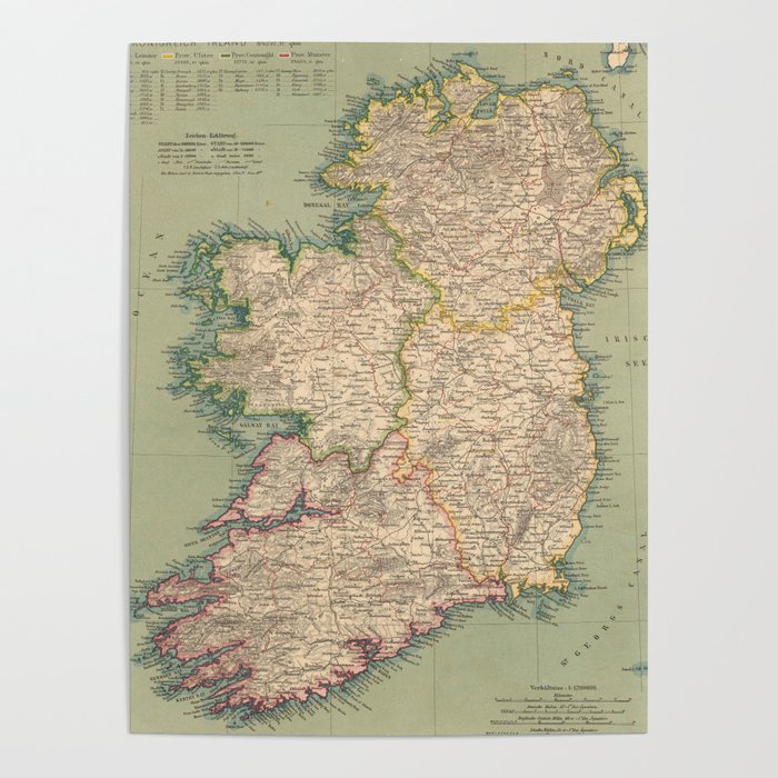 Vintage Map of Ireland (1888) Poster