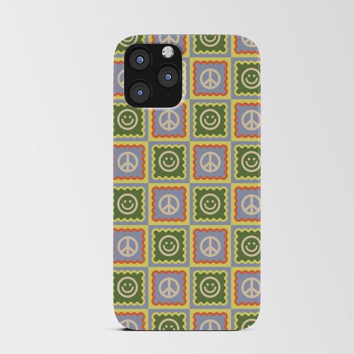 Funky Checkered Smileys and Peace Symbol Pattern \\ Multicolor iPhone Card Case