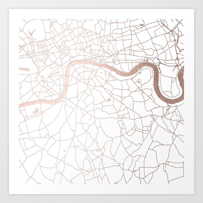 Map Maker Near Me White On Rosegold London Street Map Art Print By Mapmaker | Society6