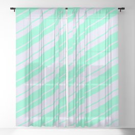 [ Thumbnail: Lavender & Aquamarine Colored Lined/Striped Pattern Sheer Curtain ]