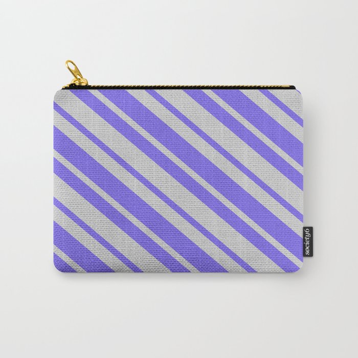 Light Gray & Medium Slate Blue Colored Stripes Pattern Carry-All Pouch