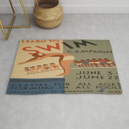 Vintage poster - Learn to swim Area & Throw Rug