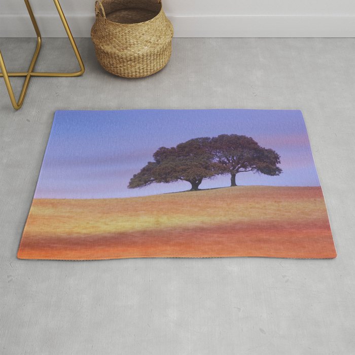hilltop trees in rose tinted aesthetic landscape art abstract nature photography Rug
