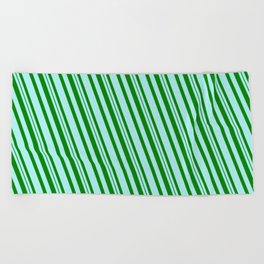 [ Thumbnail: Turquoise and Green Colored Stripes Pattern Beach Towel ]