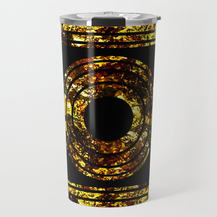 Golden Shapes - Abstract, black and gold, geometric, metallic textured artwork Travel Mug