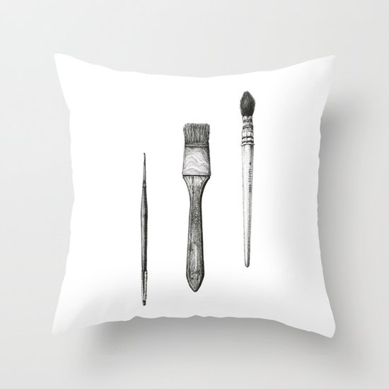 Retired Watercolor Brushes Throw Pillow