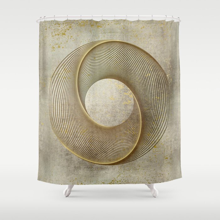 Geometrical Line Art Circle Distressed Gold Shower Curtain