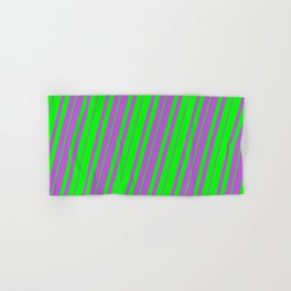 [ Thumbnail: Lime & Orchid Colored Lines Pattern Hand & Bath Towel ]
