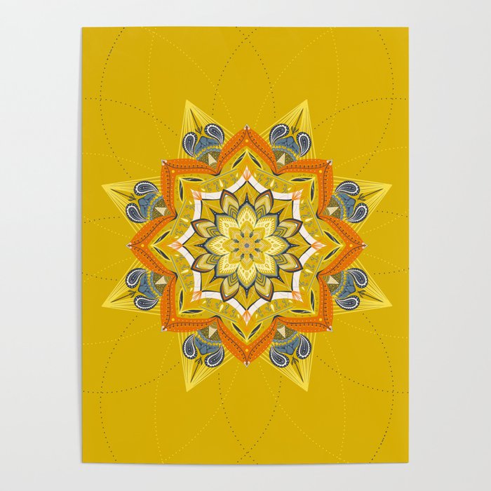 Hand Drawn Yellow Mandala Poster