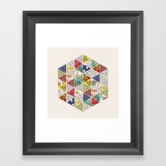 Geometric Floral Quilt Framed Art Print