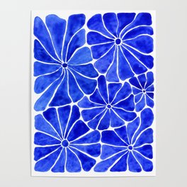 Groovy 60s inspired flowers in Pantone Classic Blue Poster