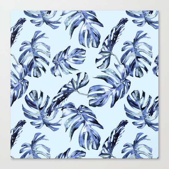 Tropical Palm Leaves Blue Canvas Print