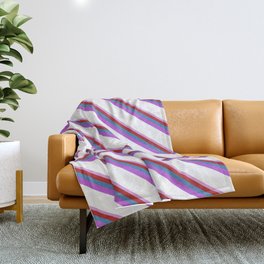 [ Thumbnail: Eye-catching Plum, Red, Blue, Orchid, and White Colored Stripes/Lines Pattern Throw Blanket ]