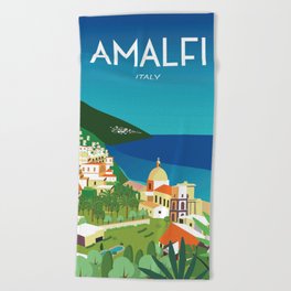 Amalfi Italy vintage travel poster city Beach Towel