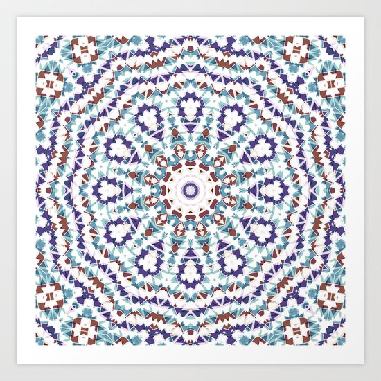 White, brown , blue kaleidoscope . Art Print