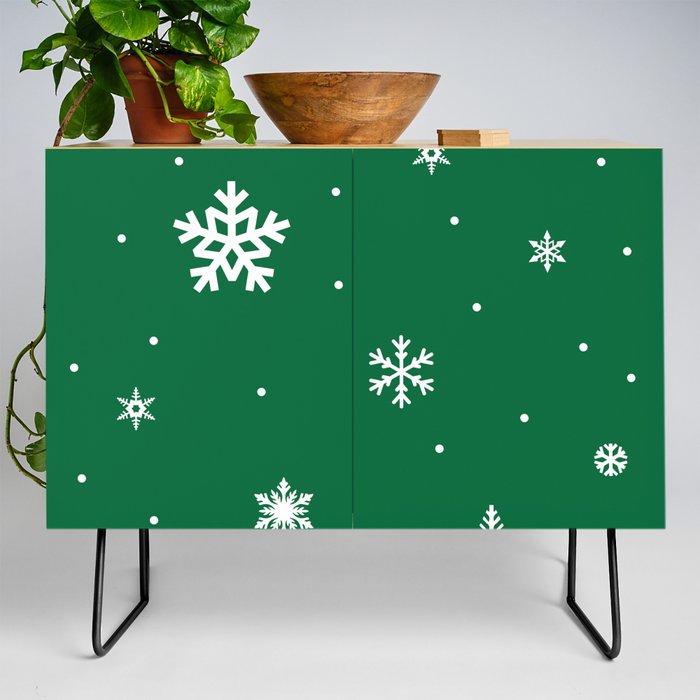 Green Christmas Vibes Pattern Crystal SnowFlakes Credenza