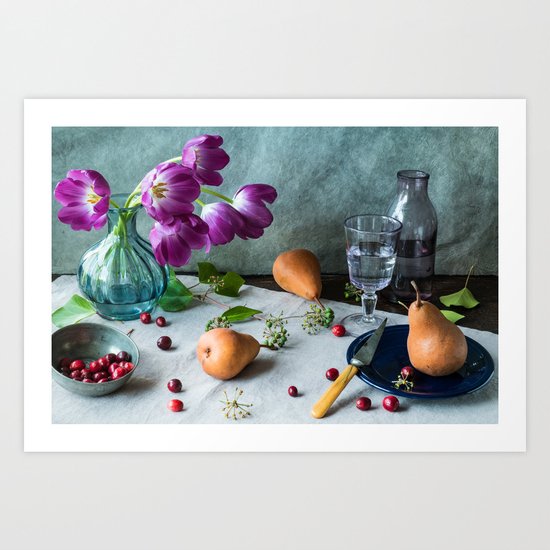 Still Life with Purple Tulips Art Print