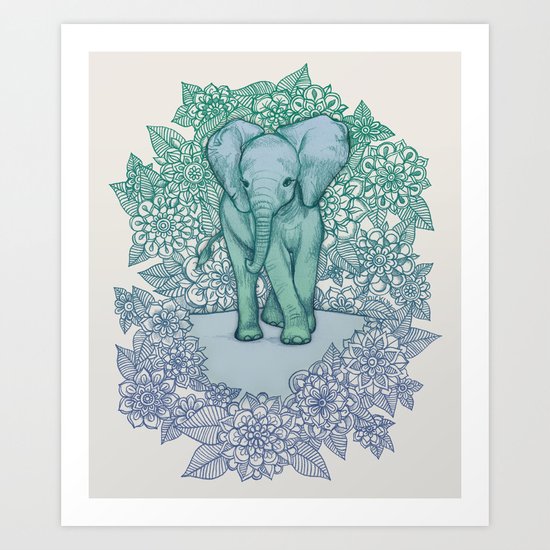 Emerald Elephant in the Lilac Evening Art Print